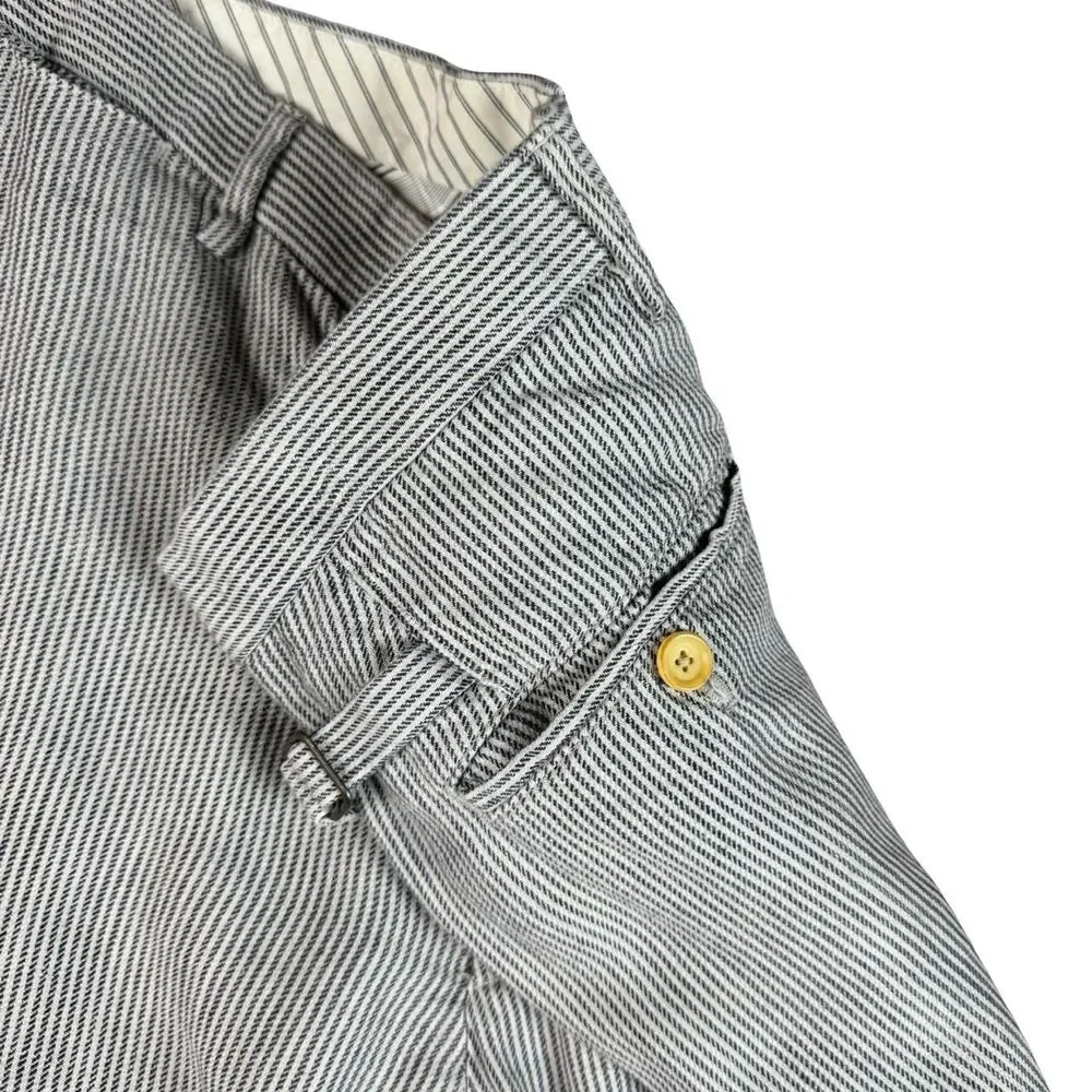 Banana Republic Men's Striped Cream And Grey Linen Trousers